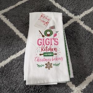 Shabby Chic Green and White Gigi Christmas Kitchen Towels